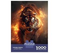 1000 Pieces Jigsaws Adults Puzzles Fiery Tiger Fire Flames Puzzle for Adults Brain Teaser Game Pattern Assembly Difficult And Challenge 52x38cm/1000pcs
