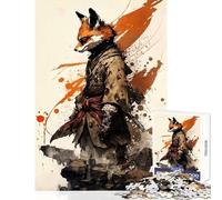 1000 Pieces Jigsaws Adults Puzzles Fox Samurai Watercolor Illustration Quality Family Leisure at Home Unique Christmas (50X75cm)