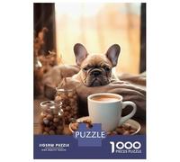 1000 Pieces Jigsaws Adults Puzzles French Bulldog Coffee Pup Puzzle for Adults Brain Teaser Game Pattern Assembly Difficult And Challenge 70x50cm/1000pcs
