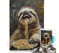 1000 Pieces Jigsaws Adults Puzzles Funny Sloth Spaghetti Eat, Educational Toy, Decompressing Intellectual, Artists' Collection, Fine Arts 38x26cm