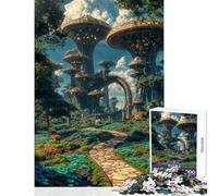 1000 Pieces Jigsaws Adults Puzzles Futuristic Cityscape with Mushroom Buildings Educational Game But Fun And Humorous Toy Wall Decor Great Gifts for Gaming (38X26cm)