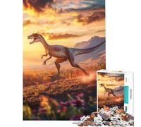 1000 Pieces Jigsaws Adults Puzzles Gallimimus Dinosaur Sunset Run Learning Educational Toys Family Game Difficult Hard Secret Santa Gifts (Size 38x52cm)