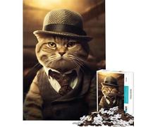 1000 Pieces Jigsaws Adults Puzzles Gangster Scottish Fold Cat Learning Educational Toys Family Game Difficult Hard Secret Santa Gifts (Size 38x52cm)