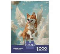 1000 Pieces Jigsaws Adults Puzzles Gifts Akita Angel Dog Remembrance Artwork Dog with Wings in The Clouds Jigsaws for Adults Fun Games For Family Fun Great Gift for Gaming 38x26cm/1000pcs