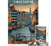 1000 Pieces Jigsaws Adults Puzzles Gifts Amsterdam Canal Sunset Educational Game Staycation Kill Time Home Decoration Toys for Is Ideal As A Gifts (38X52CM)