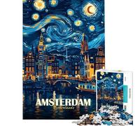 1000 Pieces Jigsaws Adults Puzzles Gifts Amsterdam Netherlands Starry Night Art Puzzle for Adults Family Game Analysis And Logic Educational Challenge (size 38x52cm)