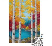 1000 Pieces Jigsaws Adults Puzzles Gifts Autumn Birch Trees Landscape Puzzle for Adults Relax Games Hand Speed Race Birthday Present, Gifts, 38x26cm/1000pcs