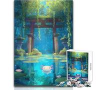 1000 Pieces Jigsaws Adults Puzzles Gifts Axolotl in A Japanese Garden Pond Stress Reliever Brain Teaser Game Great Gifts And Toys (size 50x75cm)