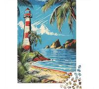 1000 Pieces Jigsaws Adults Puzzles Gifts Beach Lighthouse Palm Trees Jigsaw Puzzle Brain Teaser Game Precision Cutting Educational Challenge 38x26cm/1000pcs