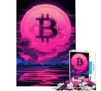 1000 Pieces Jigsaws Adults Puzzles Gifts Bitcoin Neon Cityscape for Educational Game Challenge Toy Educational Game Wall Decoration Art Work Gifts (Size 38x52cm)
