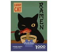 1000 Pieces Jigsaws Adults Puzzles Gifts Black Cat Ramen Jigsaw for Adults Brain Teaser Game Perfect Decoration Challenging To Complete 70x50cm/1000pcs