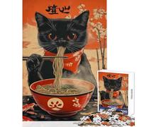 1000 Pieces Jigsaws Adults Puzzles Gifts Black Cat Ramen Poster Family Game Staycation Kill Time Educational Toy for Is Ideal As A Gifts (38X52CM)