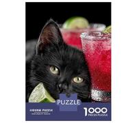1000 Pieces Jigsaws Adults Puzzles Gifts Black Cat with Cocktails And Lime Jigsaw for Adults Relaxing Games Difficult Challenge Birthday Present, Gifts, 52x38cm/1000pcs