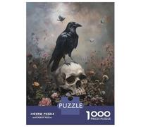 1000 Pieces Jigsaws Adults Puzzles Gifts Black Crow On Skull Puzzles for Adults Fun Games Staycation Kill Time Birthday Present, Gifts, 38x26cm/1000pcs