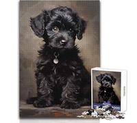 1000 Pieces Jigsaws Adults Puzzles Gifts Black Poodle Puppy Educational Family Game Difficult Challenge Gifts Ideas Size 38x52cm