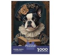 1000 Pieces Jigsaws Adults Puzzles Gifts Boston Terrier Renaissance Scholar Classic Canine Art Jigsaws for Adults Fun Games For Family Fun Great Gift for Gaming 38x26cm/1000pcs