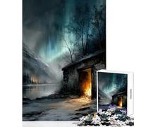 1000 Pieces Jigsaws Adults Puzzles Gifts Cabin Under The Northern Lights Educational Toy Art Work Gift for Educational Game Challenging To Complete Size 38x26cm