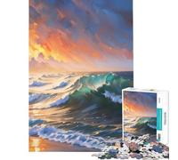 1000 Pieces Jigsaws Adults Puzzles Gifts Coast Waves at Sunrise Learning Educational Toys Educational Game Home Art Decor Great Gifts (Size 38x52cm)