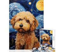 1000 Pieces Jigsaws Adults Puzzles Gifts Cockapoo Starry Night Dog Educational Toy Secret Santa Gifts Brain Teaser Game Every Piece Is Unique - (Size 38x26cm)