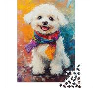 1000 Pieces Jigsaws Adults Puzzles Gifts Colorful Poodle Scarf Art Print Jigsaw Puzzle Brain Teaser Game Precision Cutting Educational Challenge 52x38cm/1000pcs