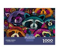 1000 Pieces Jigsaws Adults Puzzles Gifts Colorful Raccoon Illustration Jigsaw Puzzle Brain Teaser Game Precision Cutting Educational Challenge 70x50cm/1000pcs