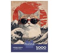 1000 Pieces Jigsaws Adults Puzzles Gifts Cool Cat At The Great Wave Puzzle for Adults Relax Games Hand Speed Race Birthday Present, Gifts, 70x50cm/1000pcs