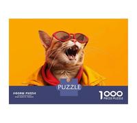 1000 Pieces Jigsaws Adults Puzzles Gifts Cool Cat with Sunglasses Jigsaws for Adults Relaxing Games Wall Decoration Birthday Present, Gifts, 38x26cm/1000pcs