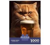 1000 Pieces Jigsaws Adults Puzzles Gifts Cute Cat Drinking Beer Puzzles for Adults Fun Games Staycation Kill Time Birthday Present, Gifts, 52x38cm/1000pcs