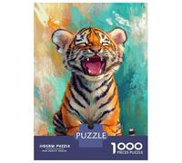 1000 Pieces Jigsaws Adults Puzzles Gifts Cute Tiger Cub Yawn Jigsaw for Adults Brain Teaser Game Perfect Decoration Challenging To Complete 70x50cm/1000pcs