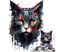 1000 Pieces Jigsaws Adults Puzzles Gifts Cyborg Cat Painting Educational Toy Art Work Gift for Educational Game Challenging To Complete Size 38x26cm