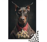 1000 Pieces Jigsaws Adults Puzzles Gifts Dapper Dog in Suit with Flowers Puzzle for Adults Relax Games Hand Speed Race Birthday Present, Gifts, 52x38cm/1000pcs