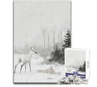 1000 Pieces Jigsaws Adults Puzzles Gifts Deer in Winter Forest Painting Educational Family Game Difficult Challenge Gifts Ideas Size 50x75cm