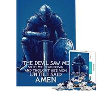 1000 Pieces Jigsaws Adults Puzzles Gifts Devil Thought He'd Won Amen Knight Kneel Christian Fun at Home Activities, Pattern Assembly DIY Toys for 14+ Puzzle Game Offered (38x26cm)