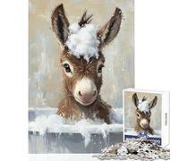 1000 Pieces Jigsaws Adults Puzzles Gifts Donkey Bath Time Fun Games Pattern Assembly Toy Wall Decor for Is Ideal As A Gifts (38x52cm)