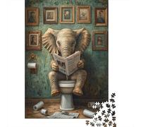 1000 Pieces Jigsaws Adults Puzzles Gifts Elephant Reading Newspaper on Toilet Puzzle for Adults Relax Games Hand Speed Race Birthday Present, Gifts, 52x38cm/1000pcs