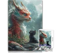 1000 Pieces Jigsaws Adults Puzzles Gifts Fantasy Kitten Dragon Cat Calming Enjoyable Free Time Premium Accurate Cut Play Toy Size 38x52cm