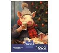 1000 Pieces Jigsaws Adults Puzzles Gifts Festive Pig with Beer Jigsaw Puzzle Anti-Stress Toys Difficult Challenge Birthday Present, Gifts, 52x38cm/1000pcs