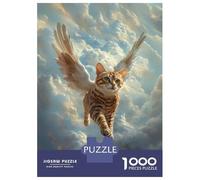 1000 Pieces Jigsaws Adults Puzzles Gifts Flying Cat with Wings Bengal Cat Angel Jigsaw Fun Games Precision Cutting Gifts for Friends And Family 52x38cm/1000pcs