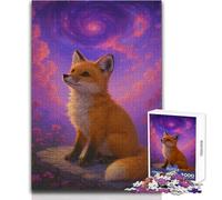 1000 Pieces Jigsaws Adults Puzzles Gifts Fox Gazing at The Starry Sky Educational Family Game Difficult Challenge Gifts Ideas Size 38x26cm