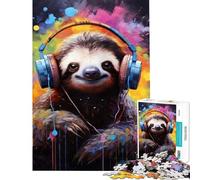 1000 Pieces Jigsaws Adults Puzzles Gifts Funny Sloth DJ Fun at Home Activities, Enhance Memory Brain Teaser Game for And 14 Years And over (38x26cm)