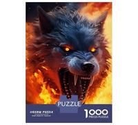 1000 Pieces Jigsaws Adults Puzzles Gifts Furious Scary Wolf Fire Jigsaws for Adults Relaxing Games Wall Decoration Birthday Present, Gifts, 70x50cm/1000pcs