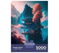 1000 Pieces Jigsaws Adults Puzzles Gifts Futuristic Sakura Temple Jigsaw for Adults Brain Teaser Game Perfect Decoration Challenging To Complete 38x26cm/1000pcs