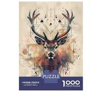 1000 Pieces Jigsaws Adults Puzzles Gifts Geometric Deer Portrait with Abstract Patterns Jigsaw for Adults Family Games Birthday Present Birthday Present, Gifts, 70x50cm/1000pcs