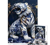 1000 Pieces Jigsaws Adults Puzzles Gifts Gilded Porcelain Tiger Relaxing Games Suitable for Couples Toy Wall Decor for Is Ideal As A Gifts (38x52cm)