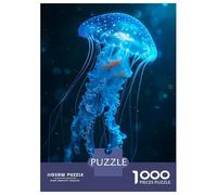 1000 Pieces Jigsaws Adults Puzzles Gifts Glowing Blue Jellyfish in Dark Water Jigsaw Puzzle Fun Games For Family Fun Gifts for Friends And Family 52x38cm/1000pcs