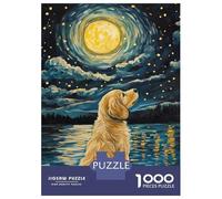 1000 Pieces Jigsaws Adults Puzzles Gifts Golden Dog Under Moonlight Puzzles for Adults Brain Teaser Game Analysis And Logic Birthday Present, Gifts, 70x50cm/1000pcs