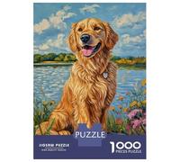 1000 Pieces Jigsaws Adults Puzzles Gifts Golden Retriever by The Lake Puzzle for Adults Hands-on Game Analysis And Logic Challenging To Complete 38x26cm/1000pcs