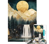 1000 Pieces Jigsaws Adults Puzzles Gifts Golden Waterfall Landscape Gilded Moon with Kintsugi Mountains And Marble Sky Adult Jigsaw Puzzle Toy Wall Decor Wall Art Gifts for Friends And Famil