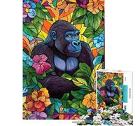 1000 Pieces Jigsaws Adults Puzzles Gifts Gorilla in Jungle Stained Glass Puzzles for Adults Hands-on Game Home Decoration Birthday Present, Gifts, (Size 38x52cm)