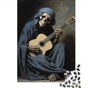 1000 Pieces Jigsaws Adults Puzzles Gifts Gothic Skeleton Playing Guitar Art Print Jigsaw for Adults Anti-Stress Toys Hand Speed Race Educational Challenge 70x50cm/1000pcs